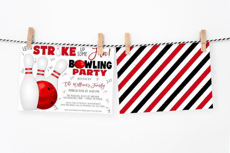 Bowling Birthday Party Invitation Bowling Party Card Adult Etsy