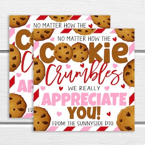 Valentine&#39;s Day Cookie Appreciation Gift Tags, Cookie Crumbles, Appreciation Label, Volunteer Nurse Teacher School Staff Employee PTA PTO