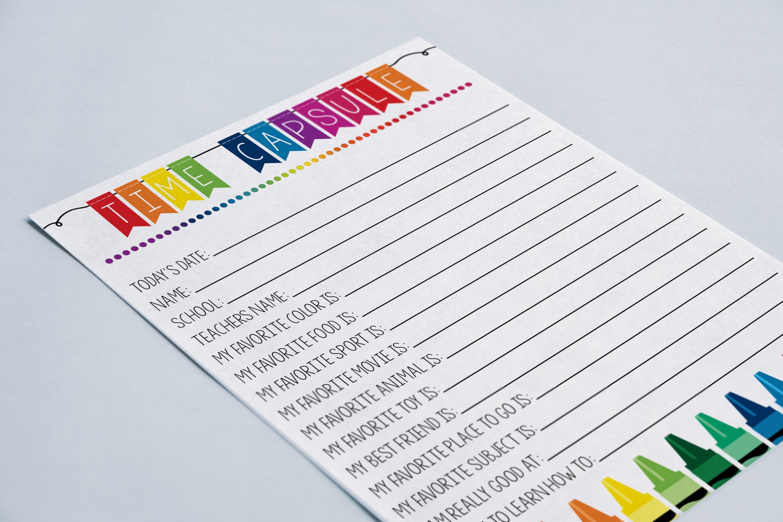 Time Capsule Printable, Kids Student Memory Sheet, School Questionnaire ...