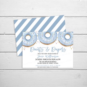 Baby Donut Invitation, Donut And Diapers Baby Shower, Sprinkled With Love Invite, Baby Boy Blue Shower, Blue Donut Sprinkle Invitation image 3