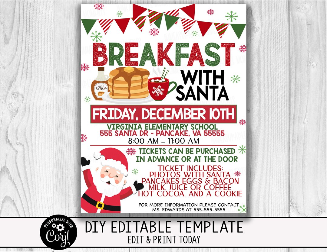 Holiday Christmas Breakfast With Santa Flyer Invitation - Etsy 日本