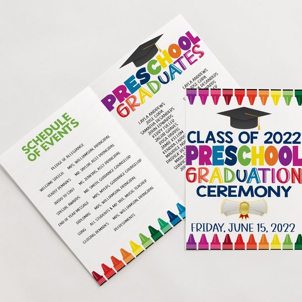 Preschool Graduation Ceremony Program Template PreK Pre-k, Elementary School, Graduation Ceremony Booklet, Editable Printable