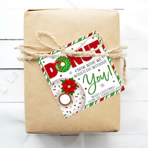 Etiqueta de regalo de donut de Navidad, donut sabe lo que haríamos sin usted, agradecimiento de vacaciones, personal docente, enfermera, empleado voluntario, PTA PTO