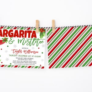 Inbjudan till julfest med margarita och mistel, inbjudan till vintersemestercocktailparty, redigerbar utskrivbar mall för damernas julafton bild 4