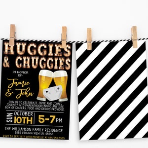 Huggies And Chuggies Invitation, Man Shower Baby Invite, Beer Dudes And Diapers, Diaper Shower, Guy Baby Shower, Beer Pizza BBQ Brews