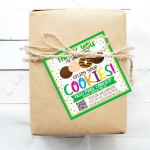 QR code Scout Cookie Bedankt Tags, Bewerkbare Girl Cookie Troop Booth Note, Booth Sales, Cookie Marketing Tags, Digitale Download Afdrukbaar