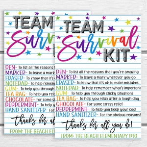 Team Survival Kit Gift Tag, Employee Volunteer Staff Welcome Gift, Printable Editable, First Day Basket Favor, Candy Supplies PTO PTA