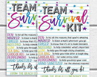 Team Survival Kit Gift Tag, Employee Volunteer Staff Welcome Gift, Printable Editable, First Day Basket Favor, Candy Supplies PTO PTA