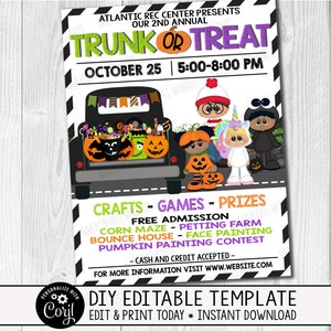EDITABLE Trunk or Treat Flyer Invitation, Kids Halloween Event, Community Halloween Event Flyer, School Halloween Flyer