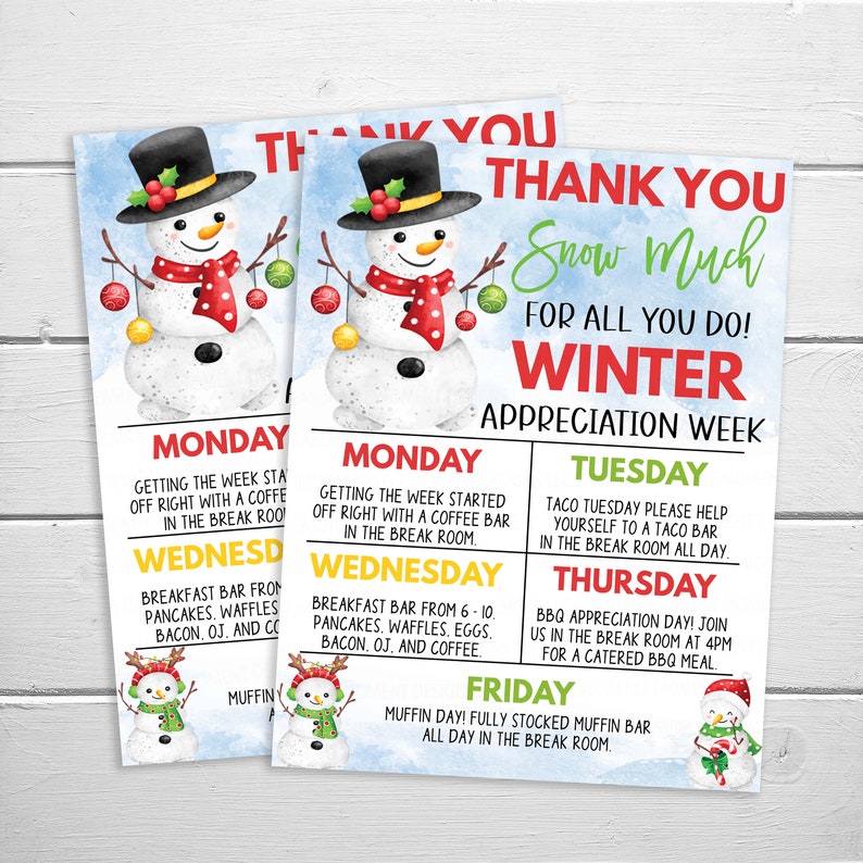Winter Teacher Appreciation Week Schedule Itinerary, Christmas Holiday Appreciation, Staff School Teacher Staff PTA PTO Editable Printable image 1