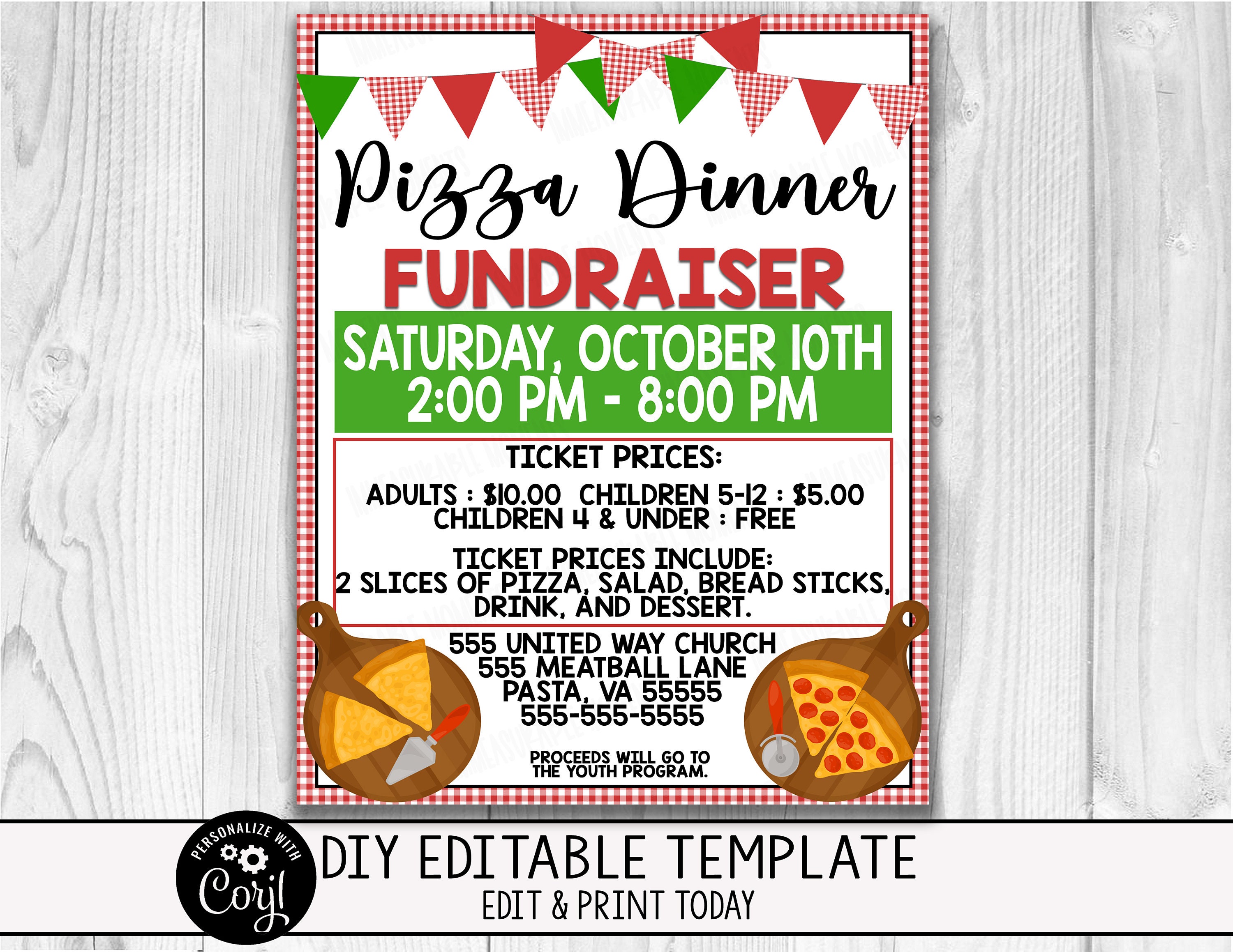 EDITABLE Pizza Dinner Fundraiser Flyer Church School Business - Etsy