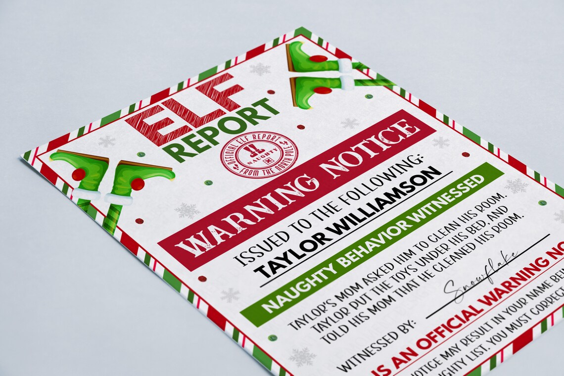 EDITABLE Elf Report, Elf Naughty Warning Letter, Editable Elf Letter ...