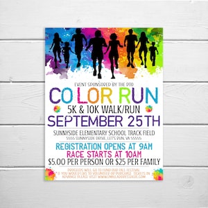 Color Run Flyer Invitation, Color Fun Dash Run Marathon 5K PTO PTA School Church Back To School, Fundraising Community Business Fundraiser