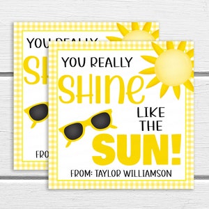 Gelbe Box Sunshine Geschenkanhänger, Du strahlst wie die Sonne, Danke Krankenschwester Mitarbeiter Mitarbeiter Ehrenamt Lehrer Wertschätzung Woche, Editierbare Vorlage