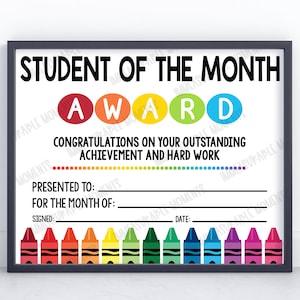 Student of the Month Crayon Award Certificate