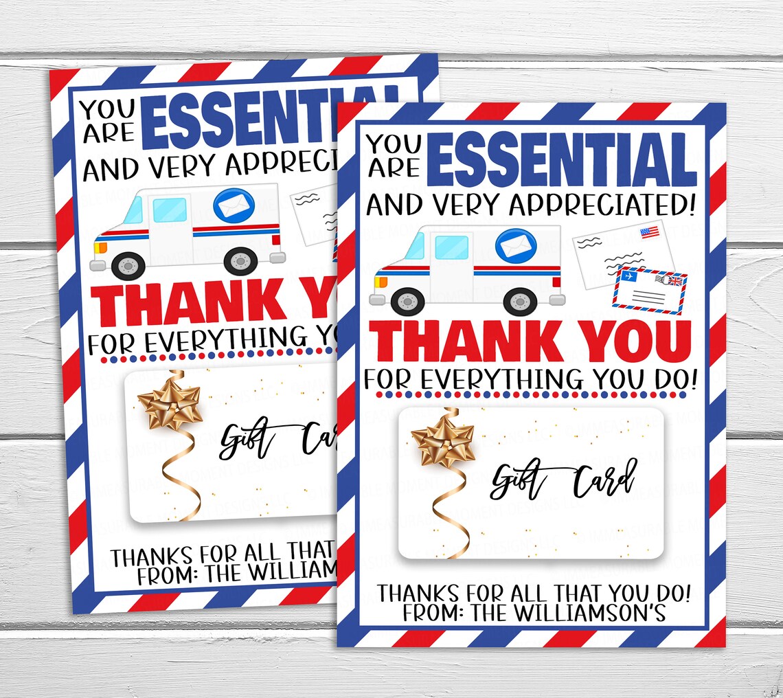 Postal Worker Gift Card Holder Thank You Mailman Essential Etsy