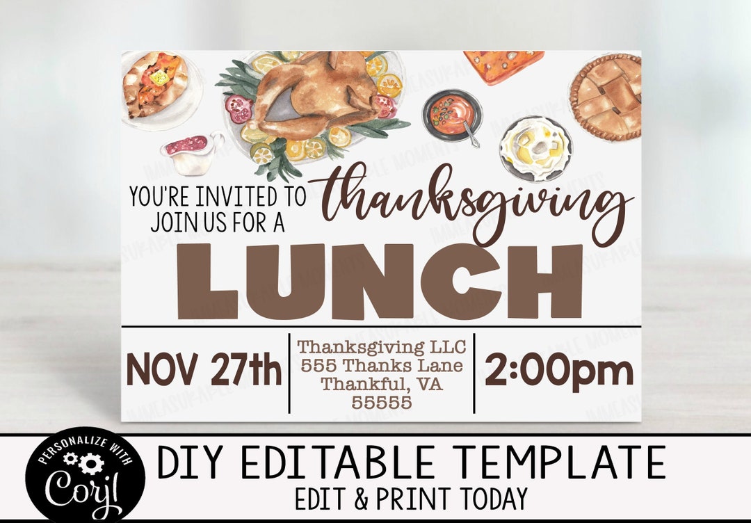 EDITABLE Thanksgiving Lunch Invitation, Employee Business Work Fall