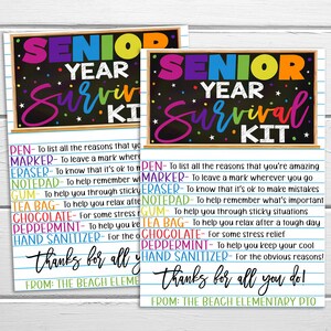 Senior Survival Kit Gift Tag, Welcome Back Gift For School Students, Printable Editable, First Day Favor, 12th Grade High School, PTO PTA