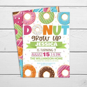 Donut Birthday Invitation, Donut Grow Up Invite, Editable Printable Template, Donut Party, Donut 1st Birthday, First Birthday Invitation