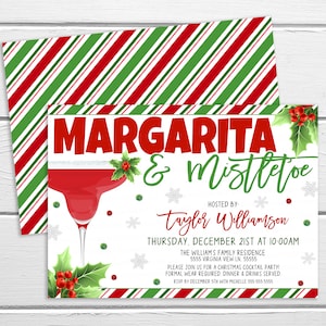 Christmas Margarita And Mistletoe Party Invitation, Winter Holiday Cocktail Party Invite, Christmas Ladies Night Editable Printable Template