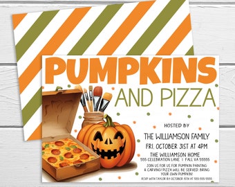May include: Invitation to a "Pumpkins and Pizza" party hosted by the Williamson family on Friday, October 31st at 4pm. The party will be held at the Williamson home, 555 Celebration Lane, Fall VA 55555. Guests are invited to join in pumpkin painting and carving. Pizza will be served. RSVP with Taylor by October 15th at 555-555-5555.