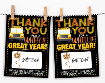 Bus Driver Appreciation Gift Card Holder, Thank You For A Wheelie Great Year, End Of School, PTO PTA, Thank You Tag, Editable Printable