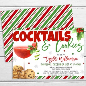 Christmas Cocktails And Cookies Invitation, Cocktail Cookie Swap Exchange Invite, Christmas Cocktail Party, Editable Printable Template image 5