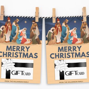 Porte-cartes cadeau Nativité, remerciement pour les vacances de Noël, employé bénévole, église religieuse chrétienne catholique imprimable