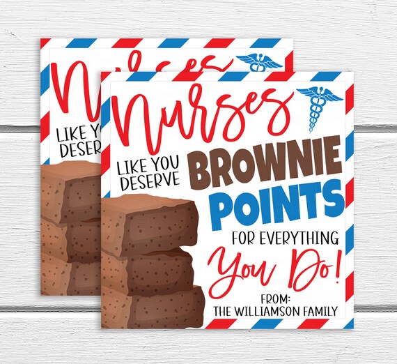 Nurse Appreciation Gift Tags, Nurses Deserve Brownie Points Label ...