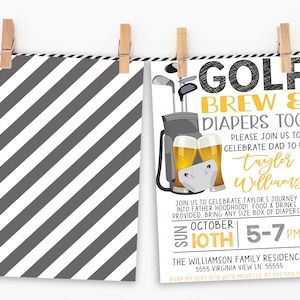 Invitación de baby shower de cerveza de golf, ducha de pañales para chicos, baby shower de chicos de hombre cervecero, juegos de cartas, fiesta de ducha para parejas, invitación imprimible editable