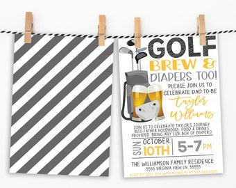 Invitación de baby shower de cerveza de golf, ducha de pañales para chicos, baby shower de chicos de hombre cervecero, juegos de cartas, fiesta de ducha para parejas, invitación imprimible editable