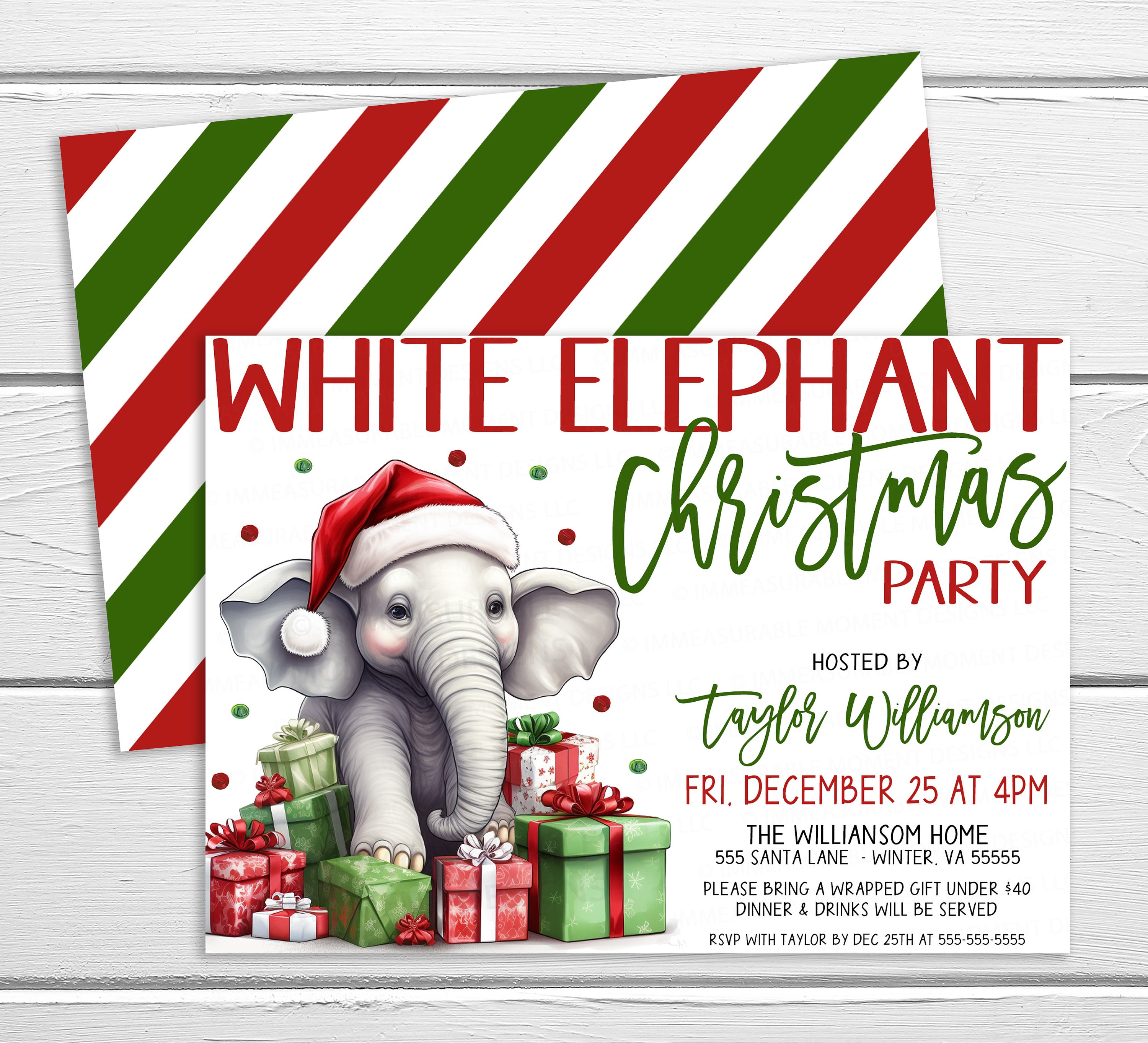 White Elephant Christmas Invitation Christmas Gift Exchange Invite Christmas Games Friends Office Company Digital Editable Template Etsy