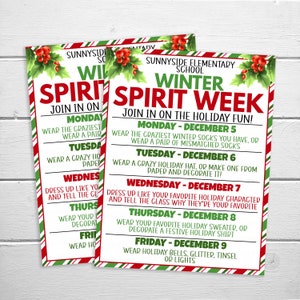 Schema för decembers skolstämningsvecka, schema för jul- och vinterskolans evenemang, daglig veckokalender, schema för grundskolan, föräldraförening, utskrivbart