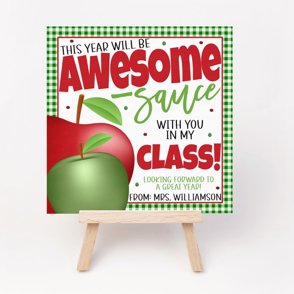 Back To School Applesauce Gift Tags, Squeeze Pouch Label, You're Awesome Sauce, Welcome Back Gift For Daycare Classroom Student Preschool