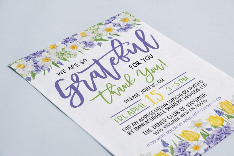 Appreciation Invitation, Grateful For You, Teacher Staff Invitation, Employee Volunteer Boss Client Thank You, Floral Editable Printable image 4