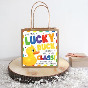 Back To School Rubber Duck Geschenkanhänger, Lucky Duck, druckbares Geschenk für Studenten Klassenkameraden, Vorschulkindergarten früher Beginn, bearbeitbar