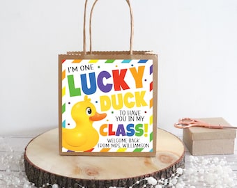 Back To School Rubber Duck Gift Tag, Lucky Duck, Printable Gift For Students Classmates, Preschool Kindergarten Early Start, Editable