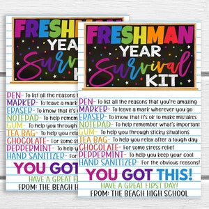 Freshman Survival Kit Gift Tag, Welcome Back Gift For School Students, Printable Editable, First Day Favor, 9th Grade High School, PTO PTA