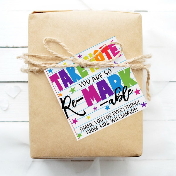 Marker Thank You Gift Tag, Take Note You Are Re-Mark-Able, Pen Teacher Staff Appreciation Week Gift Tag, School Supplies, PTO PTA, Editable