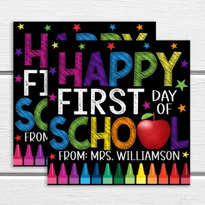 Etiqueta de regalo del primer día de la escuela, regalo del año escolar nuevo del estudiante maestro, jardín de infantes preescolar primer segundo segundo tercer grado, editable editable imprimible