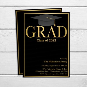 Graduation Celebration Invitation, Grad Announcement Party, High School Graduation College Graduation Black And Gold Foil Editable Printable
