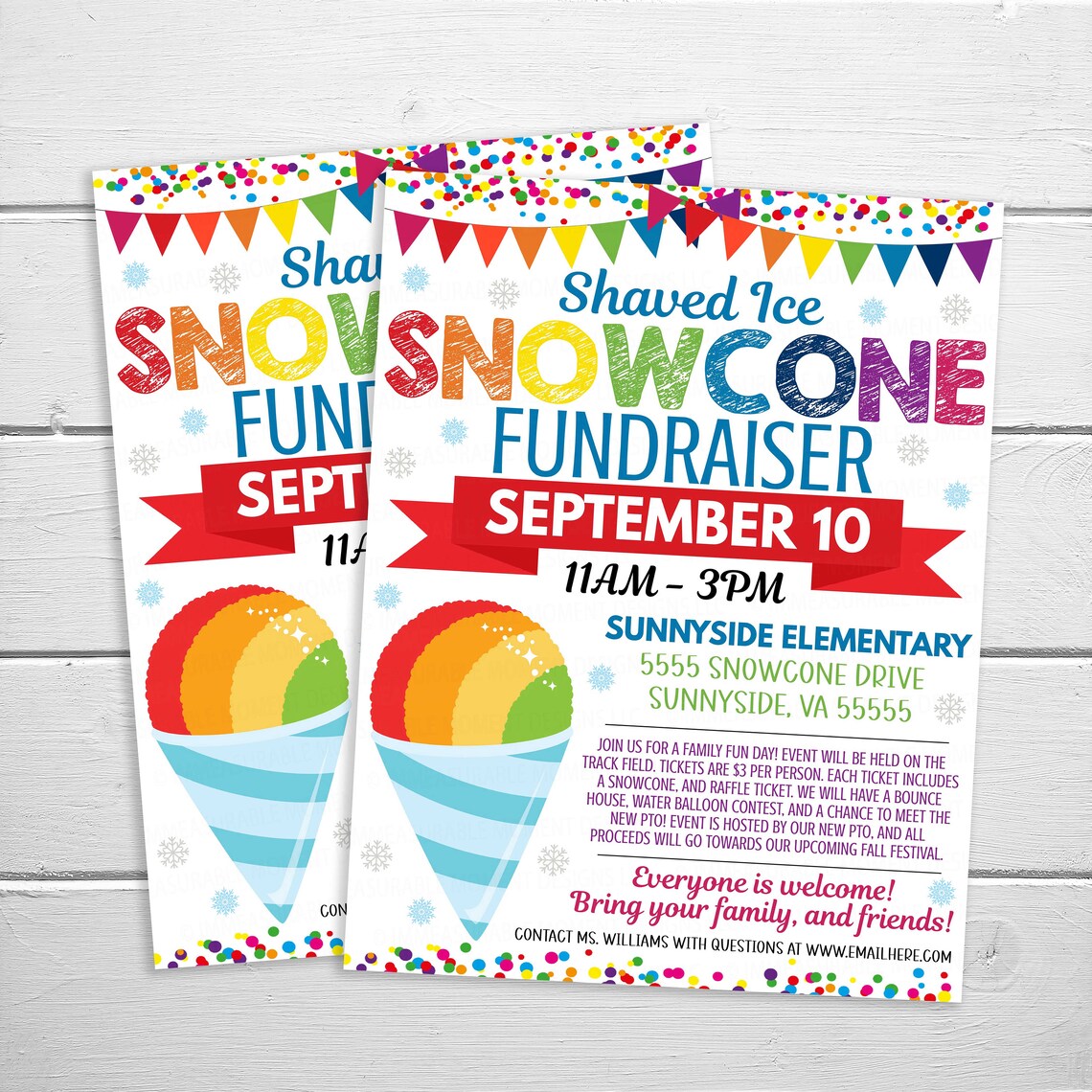 Editable Snowcone Flyer Invitation Snow Cone PTO PTA School - Etsy