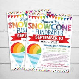 Editable Snowcone Flyer Invitation, Snow Cone PTO PTA School Church Back To School, Fundraising Community Business Fundraiser DIY Template