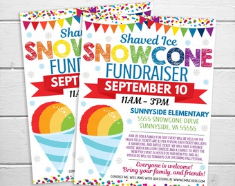 Editable Snowcone Flyer Invitation, Snow Cone PTO PTA School Church Back To School, Fundraising Community Business Fundraiser DIY Template