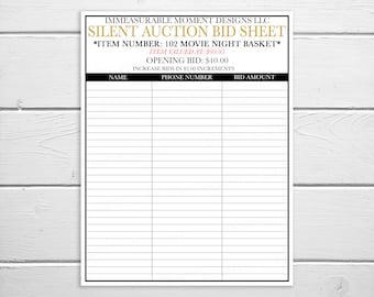 Editable Silent Auction Bidding Template, Fundraising Event Form, Church School PTO PTA Fundraising, Nonprofit Charity Benefit, Printable
