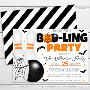 Halloween Bowling Party Invitation, Boo-ling Invite, Adult Kids Bowling Party, Let's Strike Up Some Fun, Fundraiser DIY Editable Printable image 1