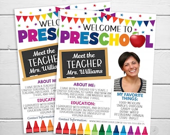 Meet The Preschool Teacher, Editable Welcome To Pre-K Teacher Event Newsletter, Parent Communication, Back to School DIY Printable Flyer