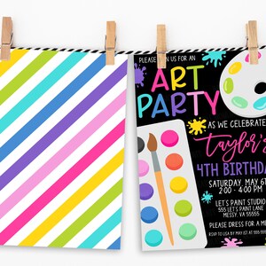 Art Party Invitation, Paint Party Art Birthday Invitation, Dress For A Mess, Virtual Birthday Invite. Editable Printable image 3