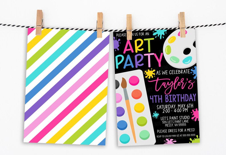 Art Party Invitation, Paint Party Art Birthday Invitation, Dress For A Mess, Virtual Birthday Invite. Editable Printable image 3