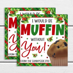 Etiquetas de presente de agradecimento de muffin de Natal, inverno seria muffin sem você, equipe de professores editável, funcionária, enfermeira voluntária, escola PTO PTA